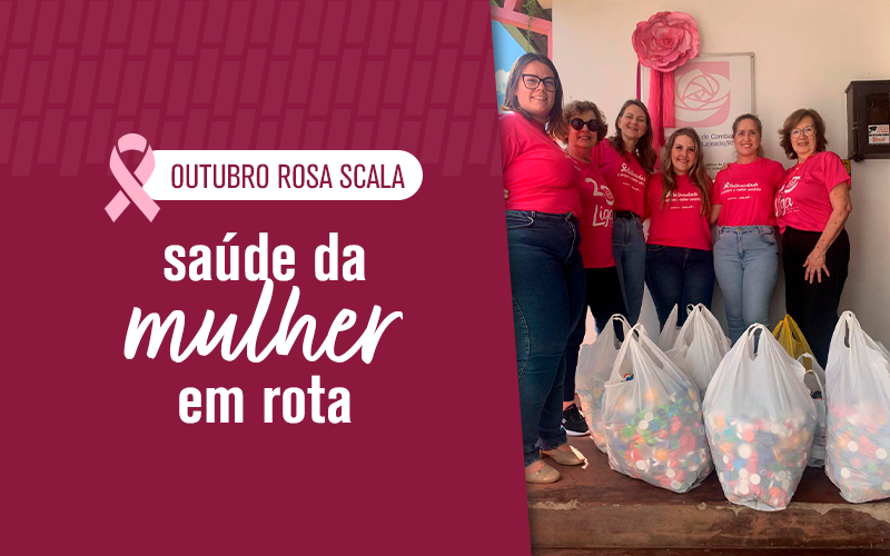 Fotografia ilustrativa da ação alusiva ao outubro rosa na scala